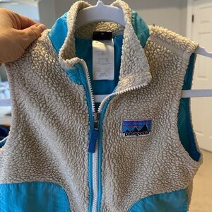 Patagonia Kids Sherpa Vest - Tan and Blue